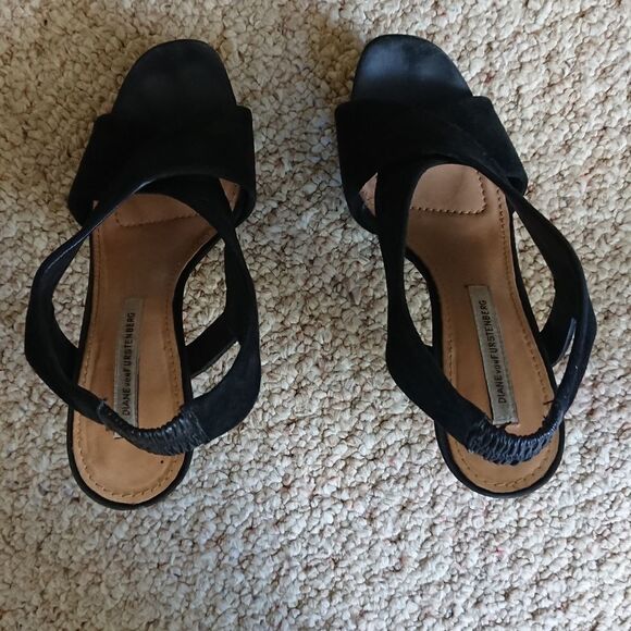 Diane von Furstenburg Platform Black Suede Strappy Slingback size 6.5 - Picture 4 of 12